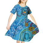 Dolphins Aboriginal Art Map Flag Australia Kid Short Sleeve Dress