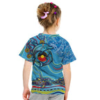 Dolphins Aboriginal Art Map Flag Australia Kid T Shirt