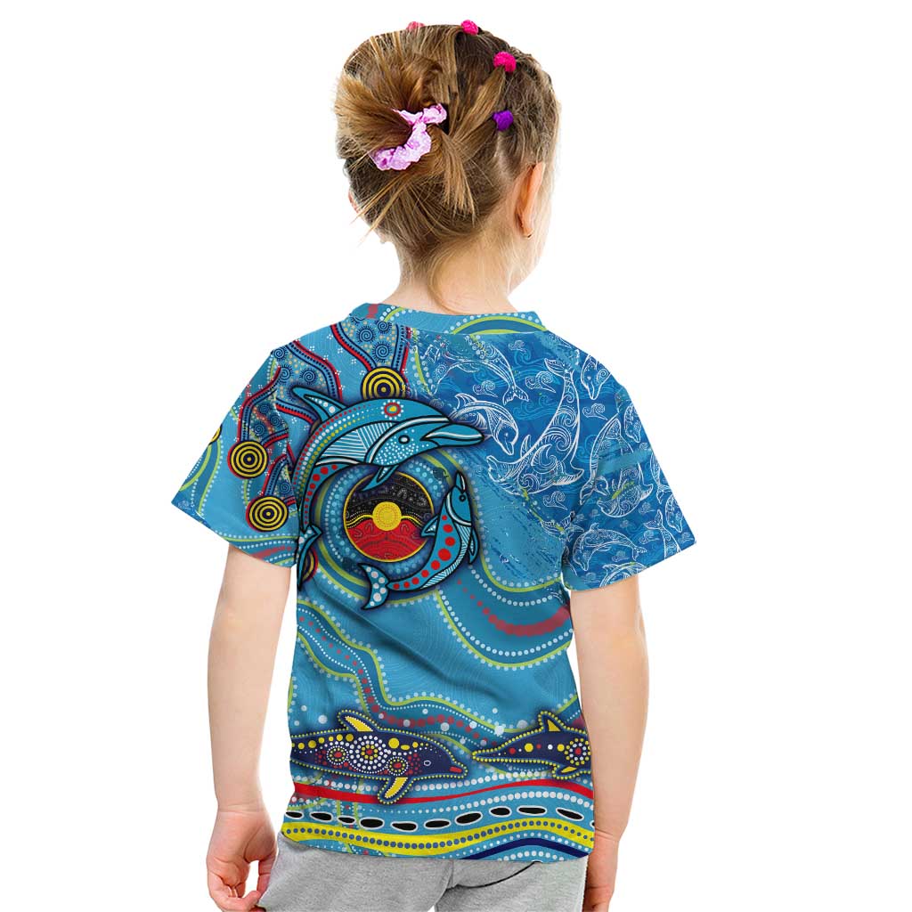 Dolphins Aboriginal Art Map Flag Australia Kid T Shirt