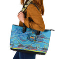 Dolphins Aboriginal Art Map Flag Australia Leather Tote Bag