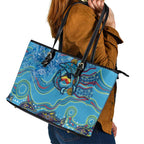 Dolphins Aboriginal Art Map Flag Australia Leather Tote Bag