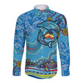 Dolphins Aboriginal Art Map Flag Australia Long Sleeve Button Shirt