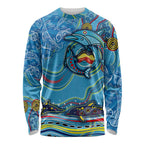 Dolphins Aboriginal Art Map Flag Australia Long Sleeve Shirt