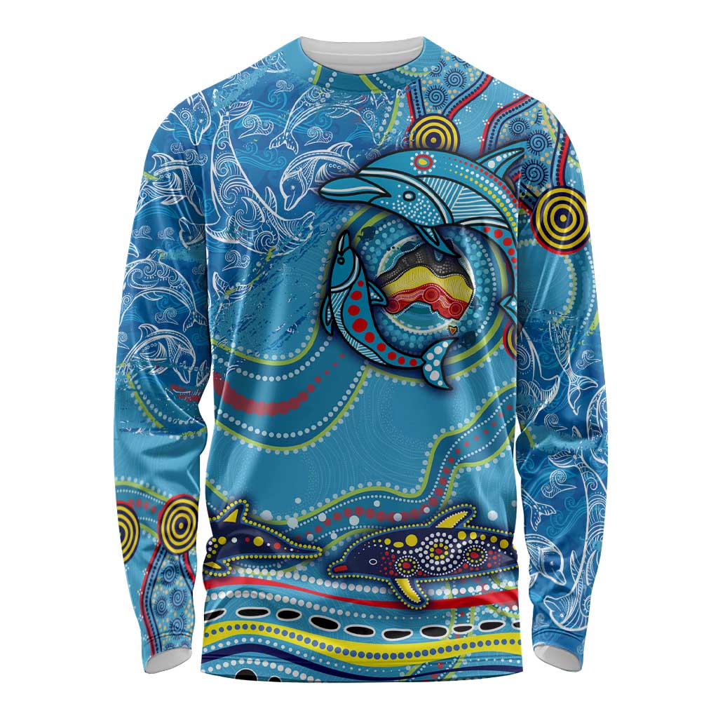 Dolphins Aboriginal Art Map Flag Australia Long Sleeve Shirt