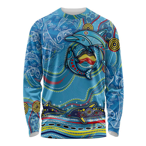 Dolphins Aboriginal Art Map Flag Australia Long Sleeve Shirt