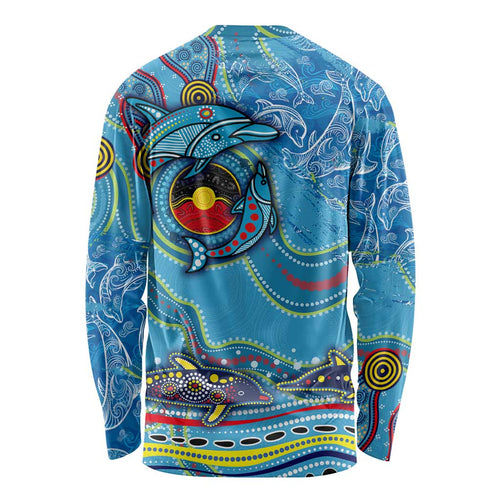 Dolphins Aboriginal Art Map Flag Australia Long Sleeve Shirt