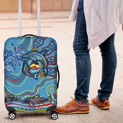Dolphins Aboriginal Art Map Flag Australia Luggage Cover
