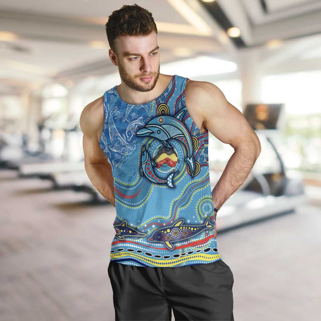 Dolphins Aboriginal Art Map Flag Australia Men Tank Top