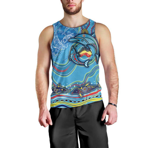 Dolphins Aboriginal Art Map Flag Australia Men Tank Top