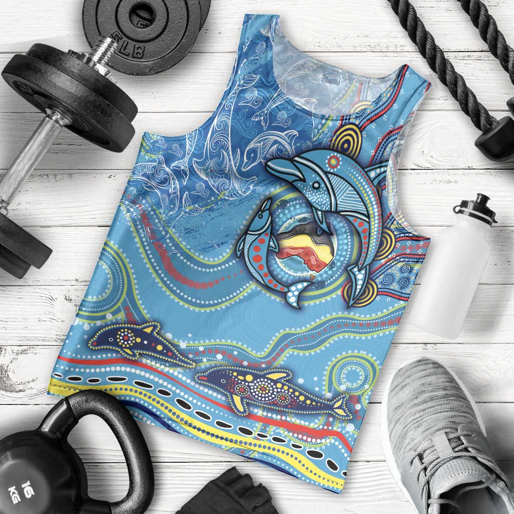 Dolphins Aboriginal Art Map Flag Australia Men Tank Top
