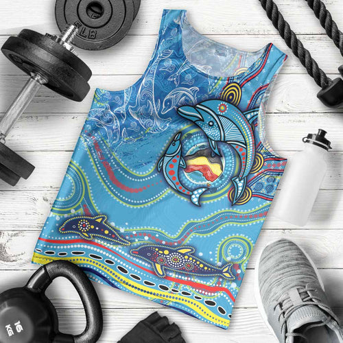 Dolphins Aboriginal Art Map Flag Australia Men Tank Top