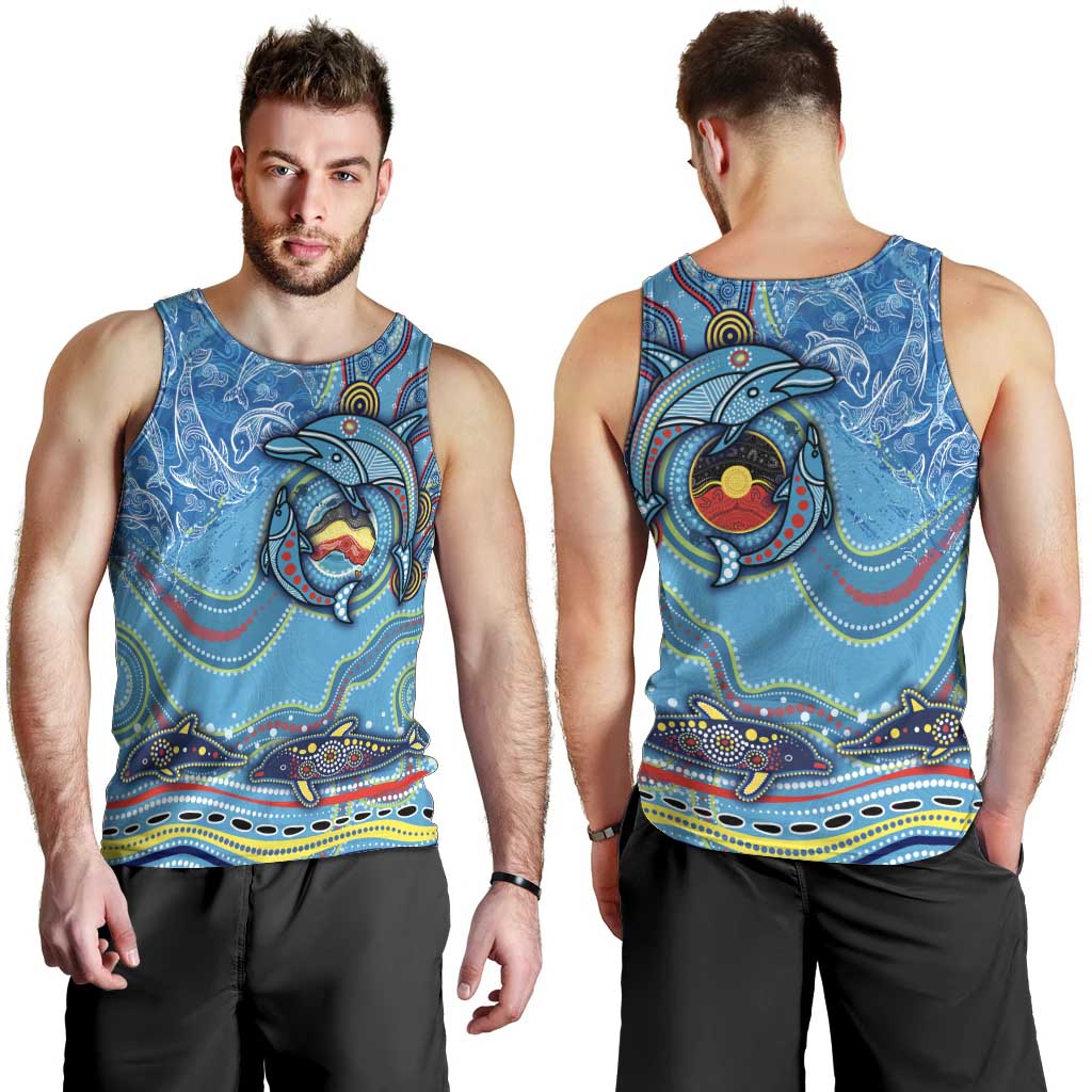 Dolphins Aboriginal Art Map Flag Australia Men Tank Top