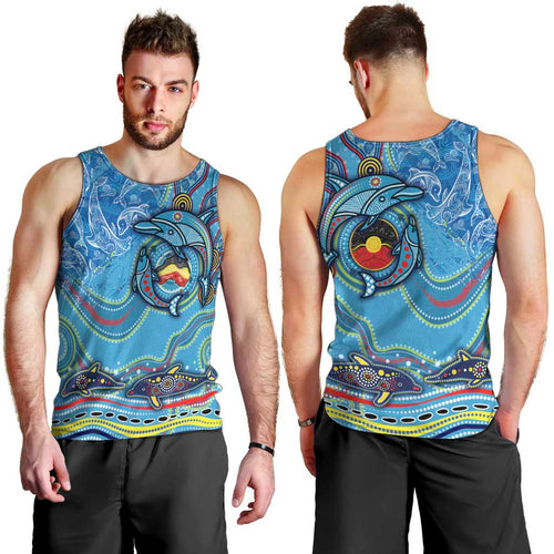 Dolphins Aboriginal Art Map Flag Australia Men Tank Top