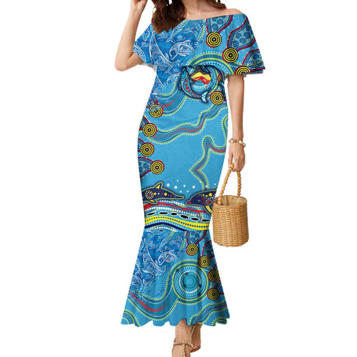 Dolphins Aboriginal Art Map Flag Australia Mermaid Dress