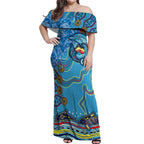 Dolphins Aboriginal Art Map Flag Australia Off Shoulder Maxi Dress