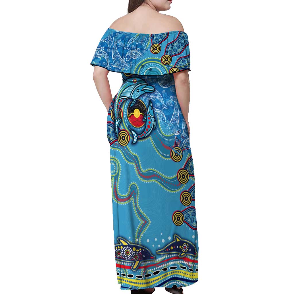Dolphins Aboriginal Art Map Flag Australia Off Shoulder Maxi Dress
