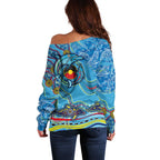 Dolphins Aboriginal Art Map Flag Australia Off Shoulder Sweater