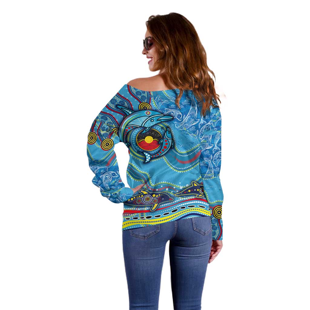 Dolphins Aboriginal Art Map Flag Australia Off Shoulder Sweater