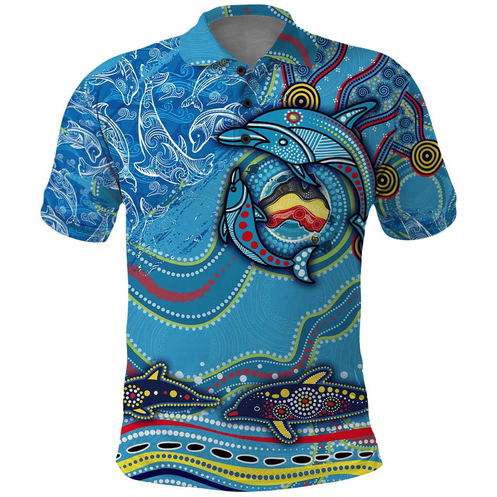 Dolphins Aboriginal Art Map Flag Australia Polo Shirt
