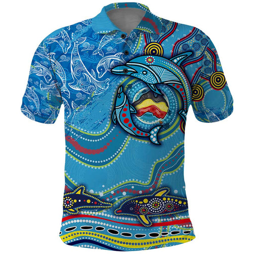 Dolphins Aboriginal Art Map Flag Australia Polo Shirt