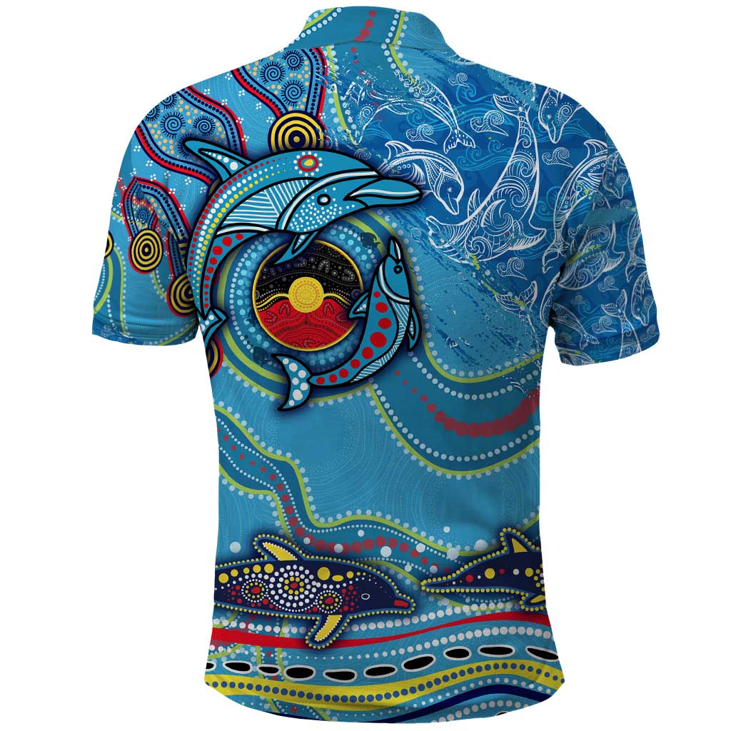 Dolphins Aboriginal Art Map Flag Australia Polo Shirt