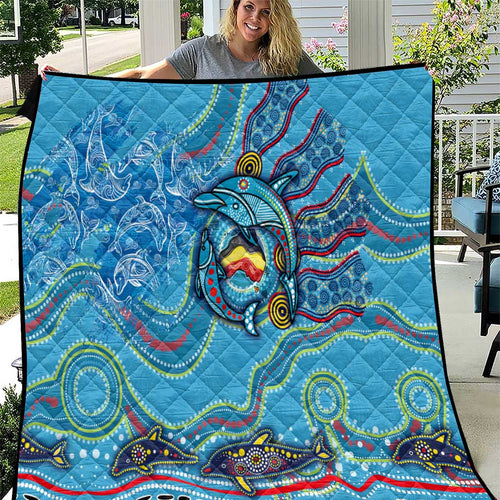 Dolphins Aboriginal Art Map Flag Australia Quilt