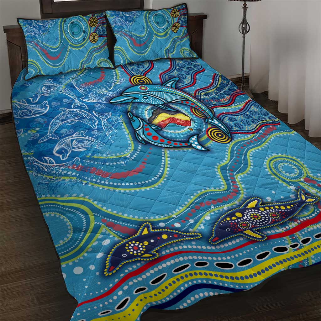 Dolphins Aboriginal Art Map Flag Australia Quilt Bed Set