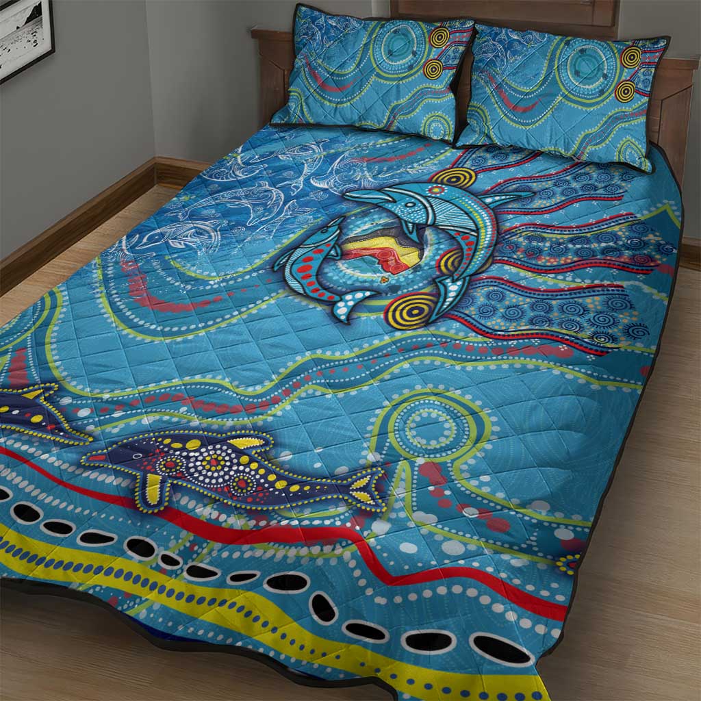 Dolphins Aboriginal Art Map Flag Australia Quilt Bed Set