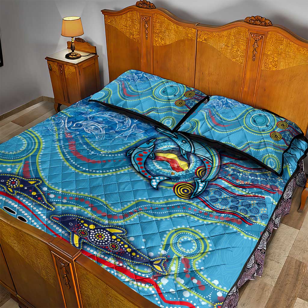 Dolphins Aboriginal Art Map Flag Australia Quilt Bed Set