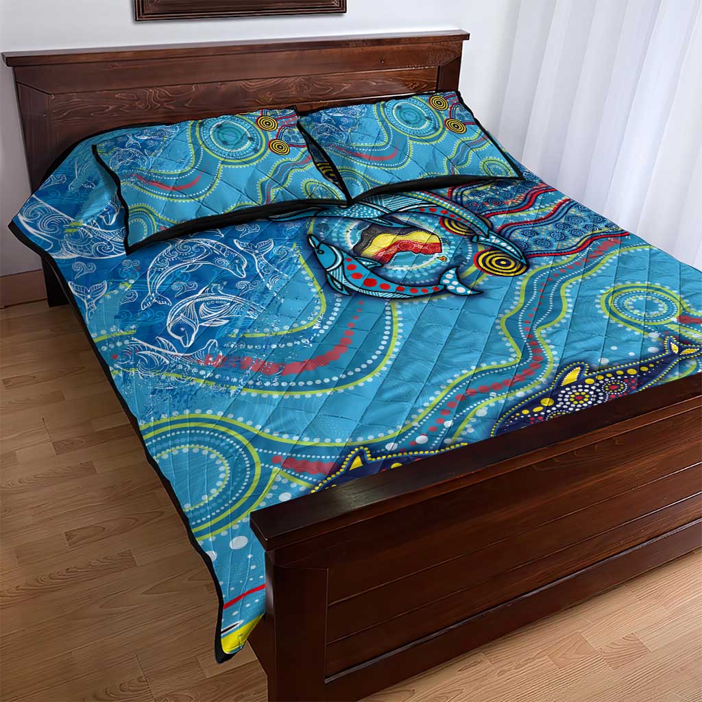 Dolphins Aboriginal Art Map Flag Australia Quilt Bed Set