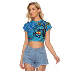 Dolphins Aboriginal Art Map Flag Australia Raglan Cropped T Shirt