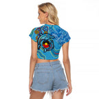 Dolphins Aboriginal Art Map Flag Australia Raglan Cropped T Shirt