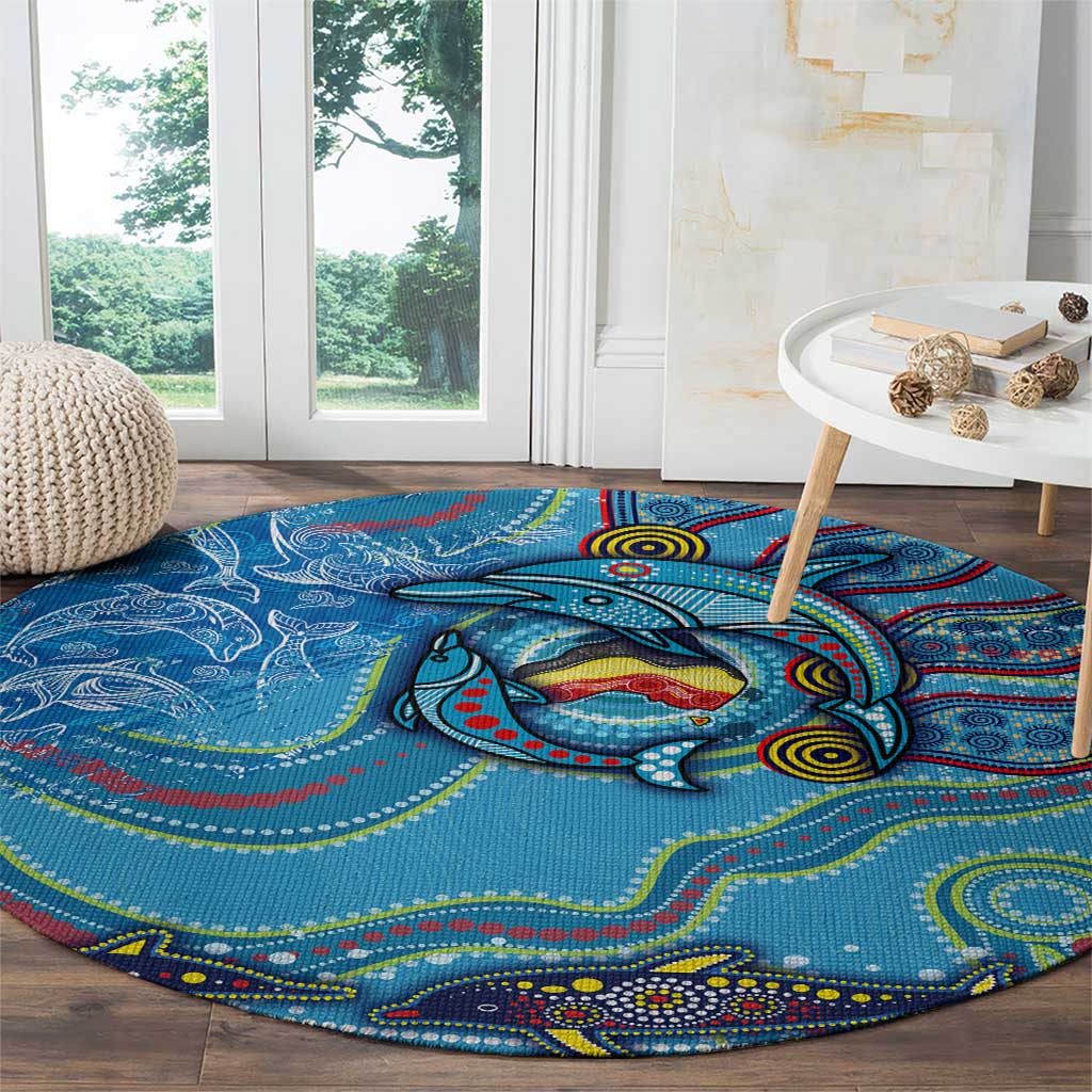 Dolphins Aboriginal Art Map Flag Australia Round Carpet