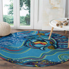 Dolphins Aboriginal Art Map Flag Australia Round Carpet