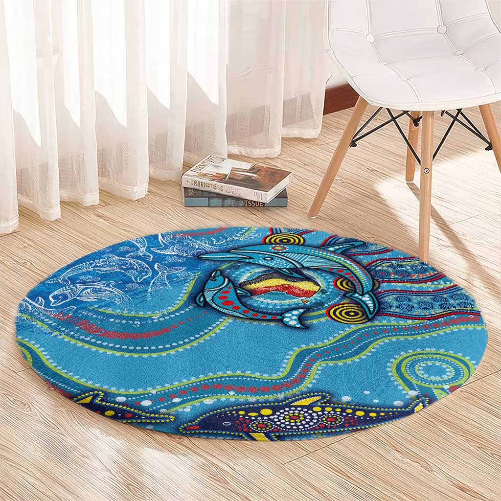 Dolphins Aboriginal Art Map Flag Australia Round Carpet