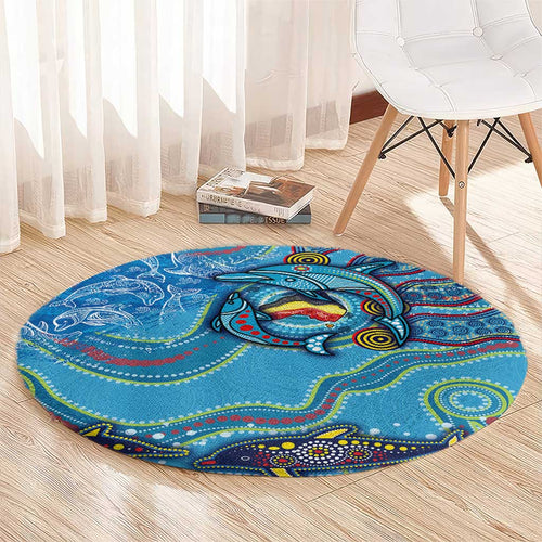 Dolphins Aboriginal Art Map Flag Australia Round Carpet