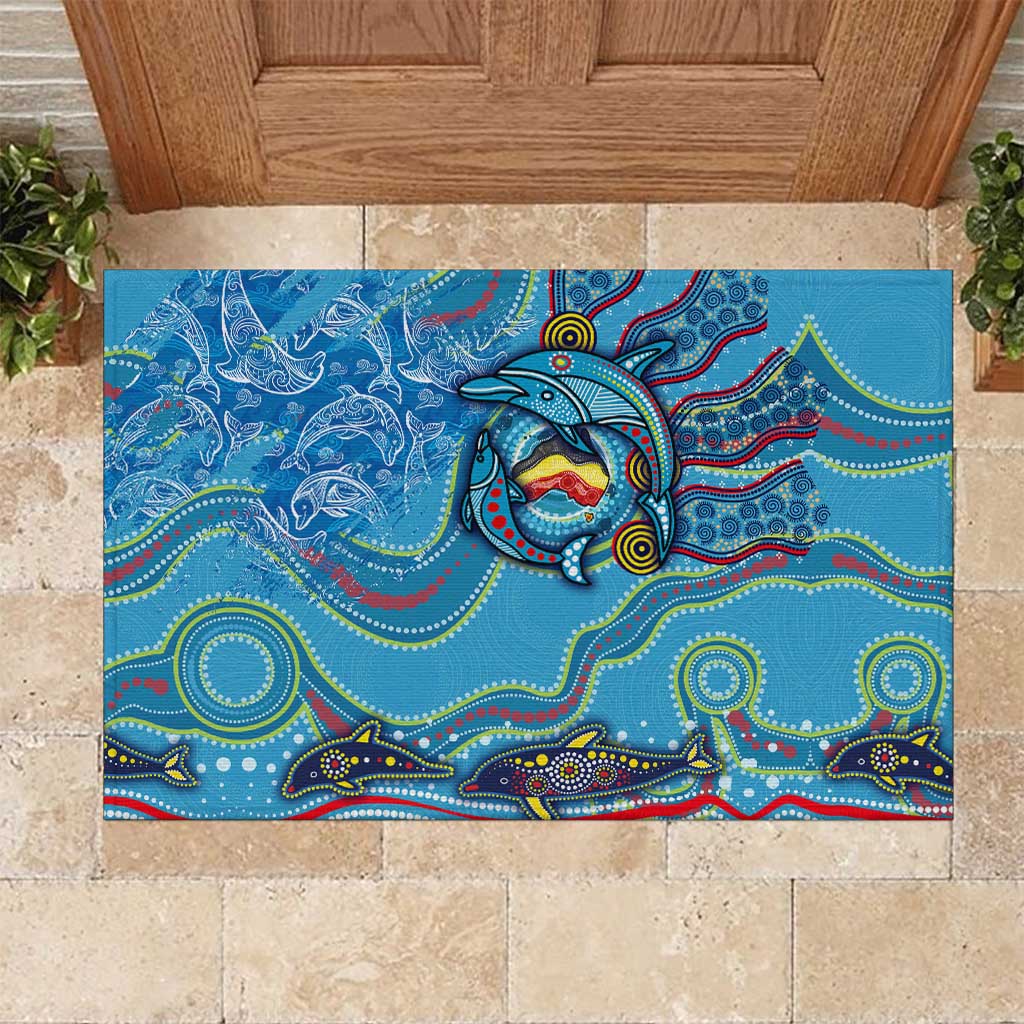 Dolphins Aboriginal Art Map Flag Australia Rubber Doormat