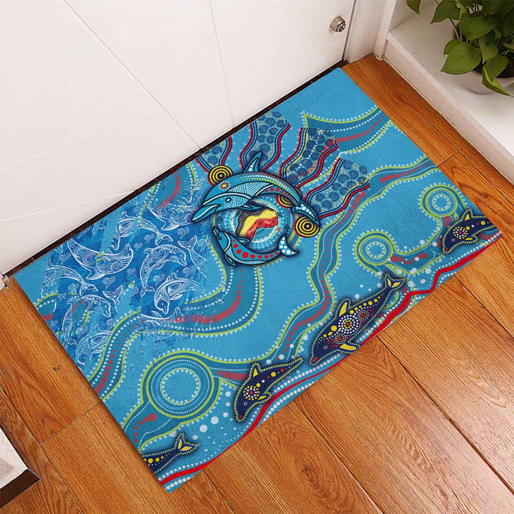 Dolphins Aboriginal Art Map Flag Australia Rubber Doormat