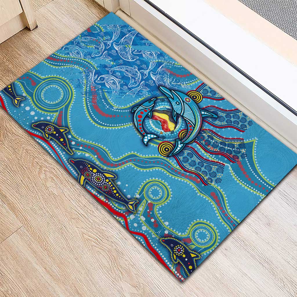 Dolphins Aboriginal Art Map Flag Australia Rubber Doormat