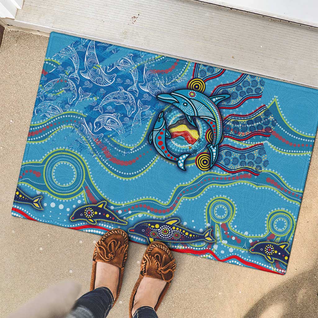 Dolphins Aboriginal Art Map Flag Australia Rubber Doormat