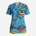Dolphins Aboriginal Art Map Flag Australia Scrub Top - Aussie Hoodie
