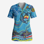 Dolphins Aboriginal Art Map Flag Australia Scrub Top - Aussie Hoodie