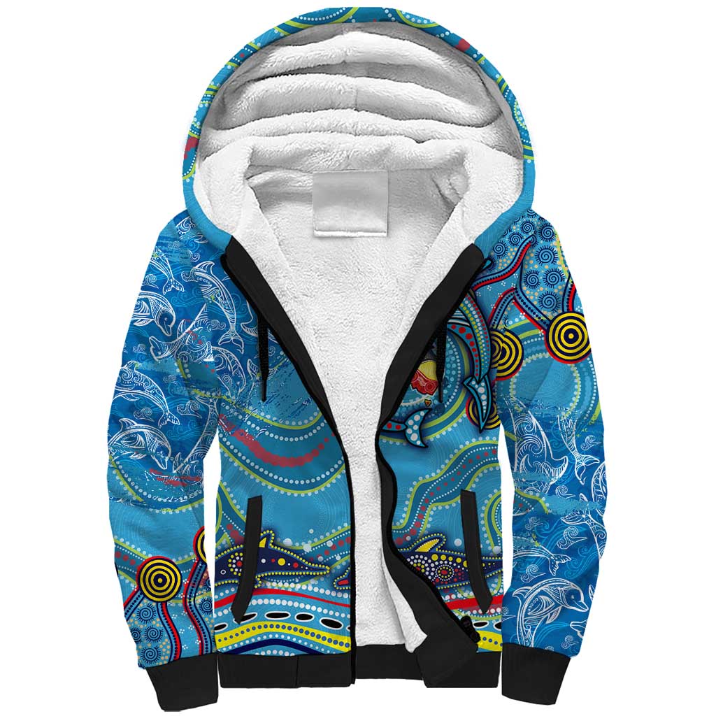 Dolphins Aboriginal Art Map Flag Australia Sherpa Hoodie