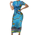 Dolphins Aboriginal Art Map Flag Australia Short Sleeve Bodycon Dress