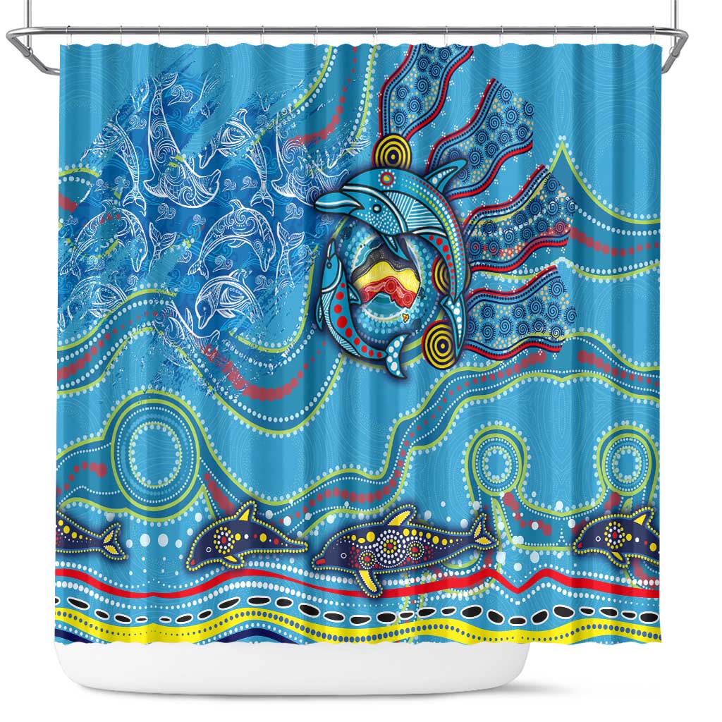 Dolphins Aboriginal Art Map Flag Australia Shower Curtain
