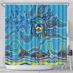 Dolphins Aboriginal Art Map Flag Australia Shower Curtain