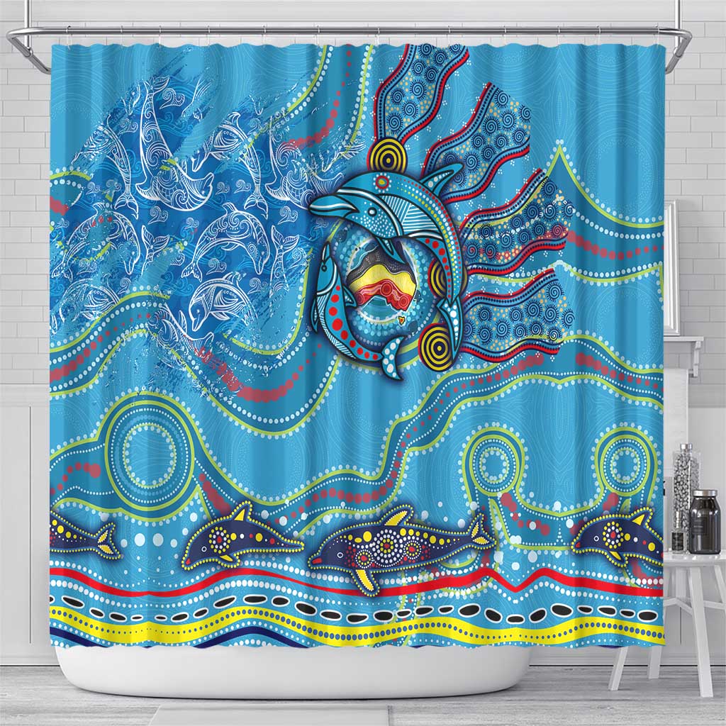 Dolphins Aboriginal Art Map Flag Australia Shower Curtain