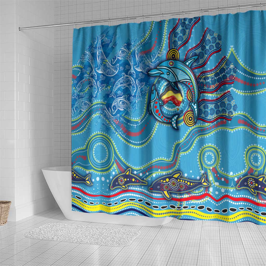 Dolphins Aboriginal Art Map Flag Australia Shower Curtain