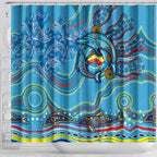 Dolphins Aboriginal Art Map Flag Australia Shower Curtain