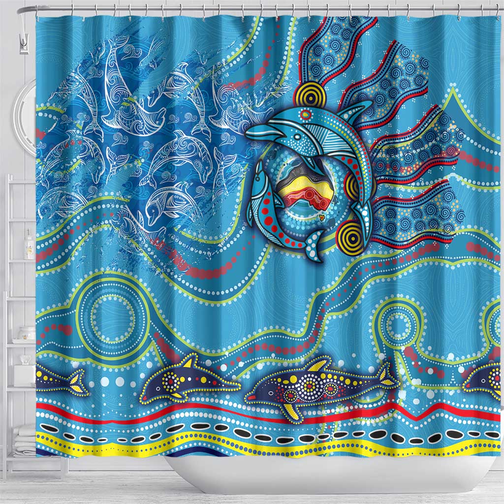 Dolphins Aboriginal Art Map Flag Australia Shower Curtain